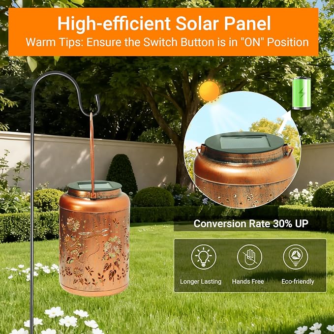 Waterproof Metal Dragonfly Solar Lantern Outdoor Hanging Garden Light | Colorful LED metal Dragonfly lantern; durable, waterproof outdoor decor perfect for patio, yard, or as a gift for women