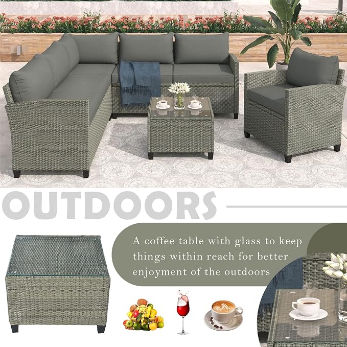 Outdoor Patio Furniture Set, 5 Piece Conversation Set, Wicker Furniture, Sofa Set, Rattan Chairs, Garden, Backyard, Balcony, Porch, Loveseat by PIS