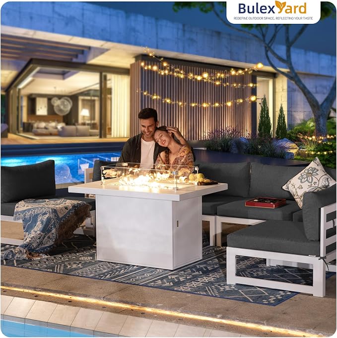 BULEXYARD 9 Piece Modern Aluminum Patio Furniture Set with Fire Pit Table, 500 lbs Heavy Duty Outdoor Sectional Sofa, 29" Deep Wide Oversize Seating Conversation Couch for Garden Exterior, Dark Gray