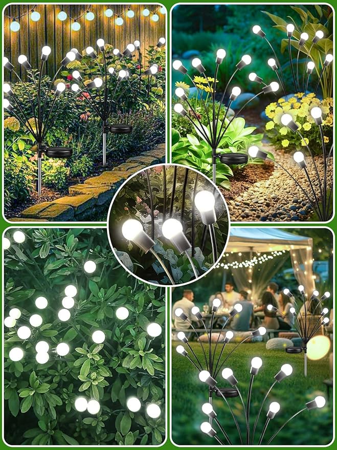 8 Pack Solar Garden Lights, 64 LED Firefly Lights Solar Outdoor Waterproof | 2 Lighting Modes, Sway with Wind, Solar lights Outdoor for Garden Yard Patio Pathway Holiday Decorations, Cool White