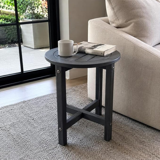 GDFStudio HDPE Outdoor Side Table, Small Patio End Table, All-Weather Round Accent Table for Porch Balcony Deck Poolside, Gray