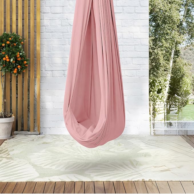 PrecisionAuto Dual-Layer Sensory Hammock Swing for Kids & Adults – Deep Pressure Therapy, 360° Swivel, Indoor Outdoor, Heavy Duty, Supports 300 lbs, Autism & ADHD Relief, Light Pink