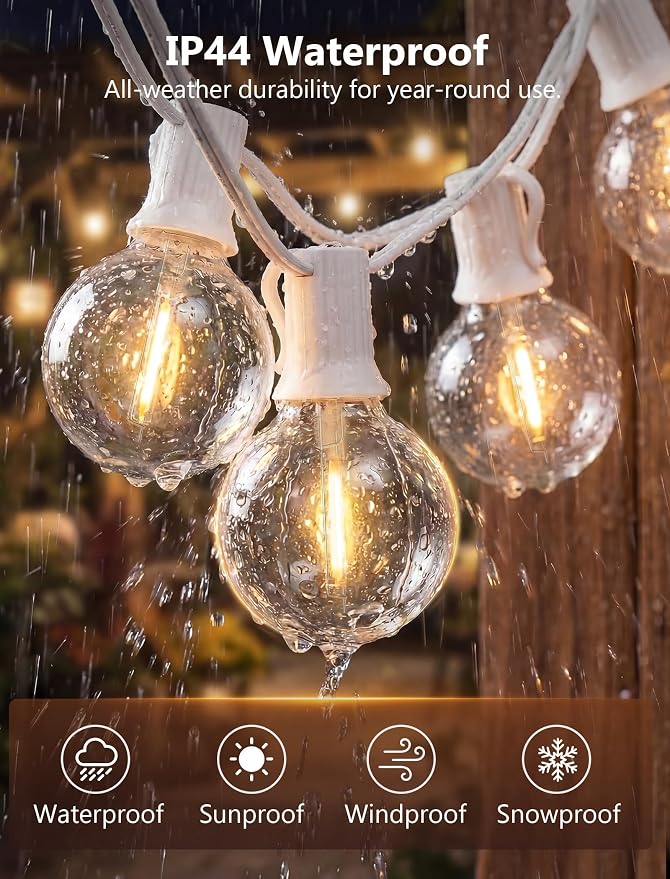 100FT G40 LED White String Lights Outdoor, Connectable Patio Globe String Lights with 52 Shatterproof LED Bulbs, Waterproof Backyard Hanging Lights for Wedding Porch Garden Bistro Deck Balcony Decor
