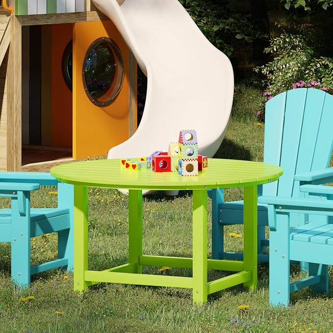 WestinTrends Malibu Kids Outdoor Patio Furniture HDPE 38" Wide Round Dining Table, Lime