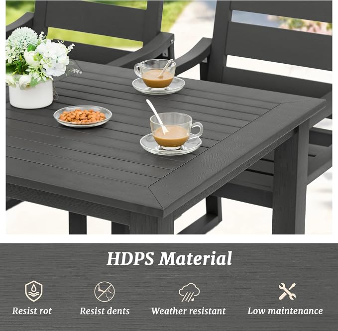 Cozyman HDPS Outdoor Dining Chairs Set of 4, 350LBS, Patio Dining Chairs with Armrest, All Weather Outdoor Kitchen Chairs with Square Frame Legs for Outdoor Indoor, Lawn, Garden, Backyard, Dark Gray