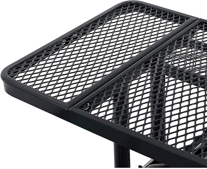 Global Industrial 8’L Rectangular Picnic Table, Expanded Metal, Black Thermoplastic Coating, Attached Benches, 1-1/2” Umbrella Pole Hole, Outdoor-Rated, 1000 lb Capacity, 96” x 30” Tabletop