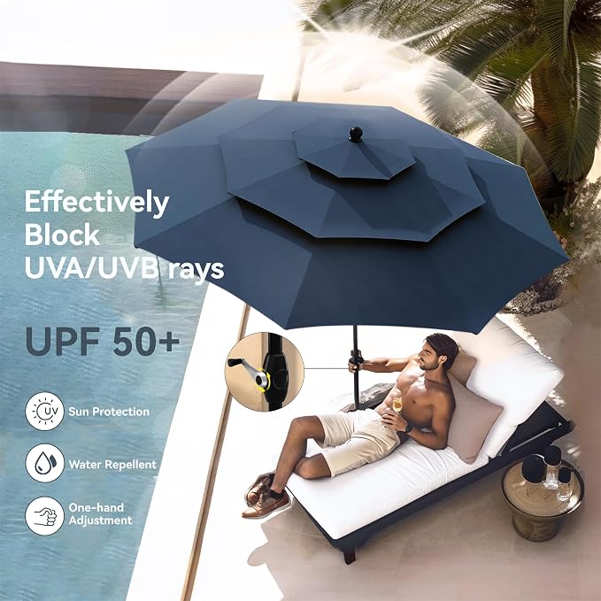 PHI VILLA Outdoor Dining Set for 4 w/Umbrella, Square Metal Table & Chairs | Includes 37" metal table, 4 stack chairs & 10ft umbrella. Rust-resistant. Space-saving. Perfect for patio, deck or yard.