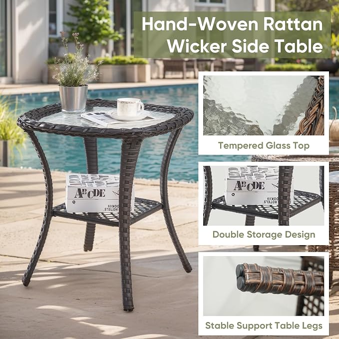 Outdoor Patio Furniture Set-5 Piece Outdoor Swivel Rocker Chairs with Ottomans Patio Furniture Set for Deck Balcony Poolside Backyard-Brown/Beige