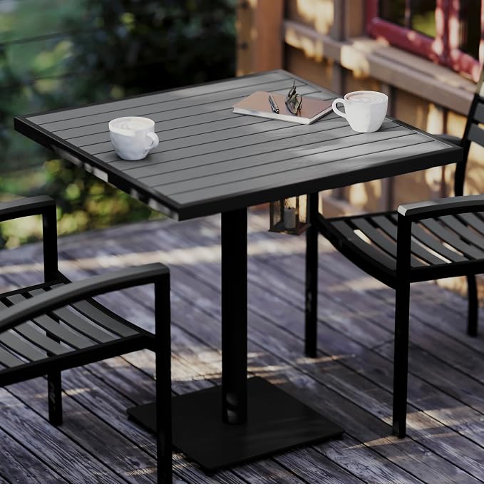 Flash Furniture Lark Commercial Outdoor Patio Bistro Dining Table - Faux Gray Wash Teak Poly Slats - 30" Square