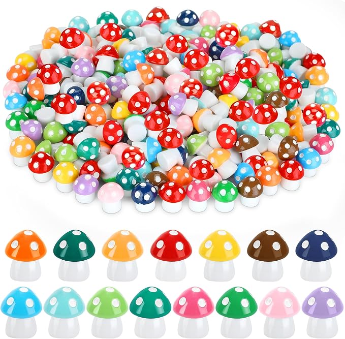120pcs Mini Resin Mushroom 15 Colors Small Mushrooms Figures Tiny Resin Mushrooms Plastic Little Miniature Mushrooms for Micro Fairy Garden Landscape Aquarium Accessories Dollhouse Hide Crafts Decor