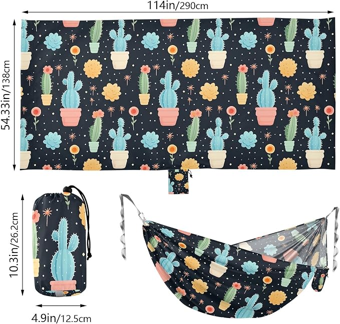 Camping Hammock Outdoor Hammocks for Outside Ball Cactus Cute Black Beach Trees Portable Lightweight with Pockets Tree Straps Indoor Small