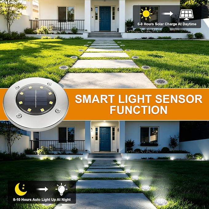 OULONGER 4.6inch Solar Ground Lights 16Packs, Garden Solar Outdoor Waterproof Pathway Bright In-Ground Landscape Lights for Patio, Lawn, Yard, Driveway, Step and Walkway(White Light)