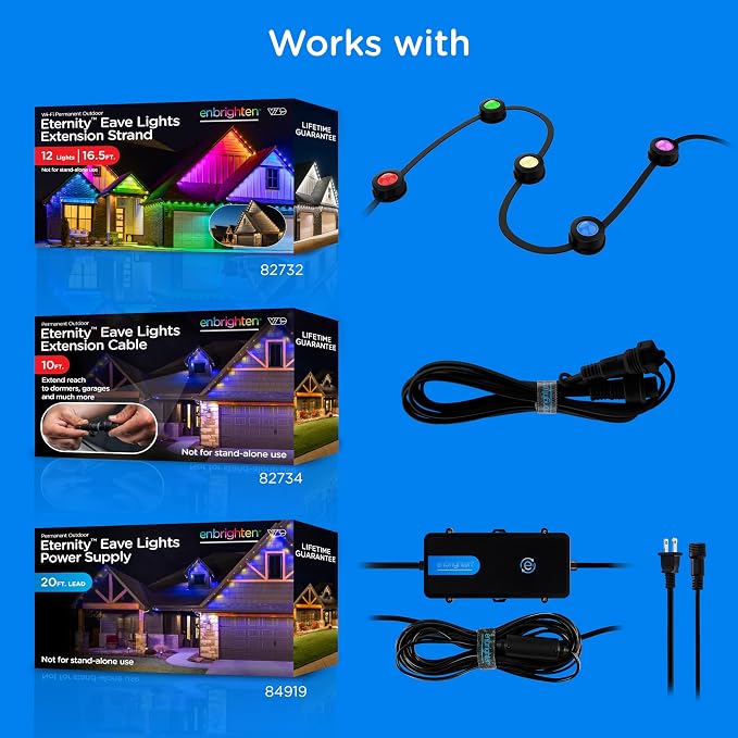 Enbrighten Eternity Permanent Outdoor Lights, 150ft, 108 Lights, Smart | Black Cord, RGBWIC LEDs, Weatherproof, Cuttable, Link to 200ft, Christmas, App Control, Works with Alexa & Google Home