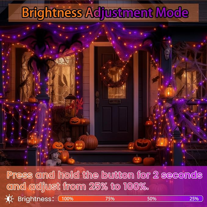 200 LED Connectable String Lights, 66FT Christmas Lights Outdoor Indoor | Orange & Purple, 13 Modes, Timer, Clear Wire Waterproof Twinkle Fairy Lights Plug in for Halloween Bedroom Patio Tree Decor