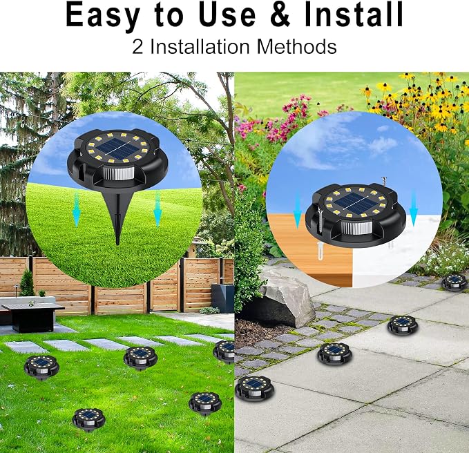Solar Ground Lights 12 Pack, 4.3" Bright White 16 LEDs Solar Pathway Lights | Solar Deck Light with Uplights and Sidelights, Outdoor Waterproof for Yard Walkway Garden Poolside Driveway Decoration