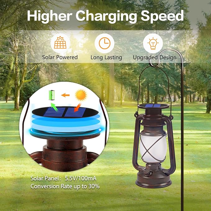 Solar Lanterns Outdoor Waterproof, 4 Pack Vintage LED Hanging Lights | Dancing Flame with Auto On/Off, Bronze Ambient Lighting Decor for Porch, Garden, Yard, Pathway, Patio & Camping