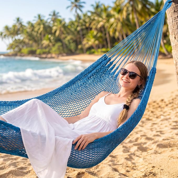 SUNCREAT Hammocks Rope Hammock, Outdoor Hanging Tree Hammock, Blue