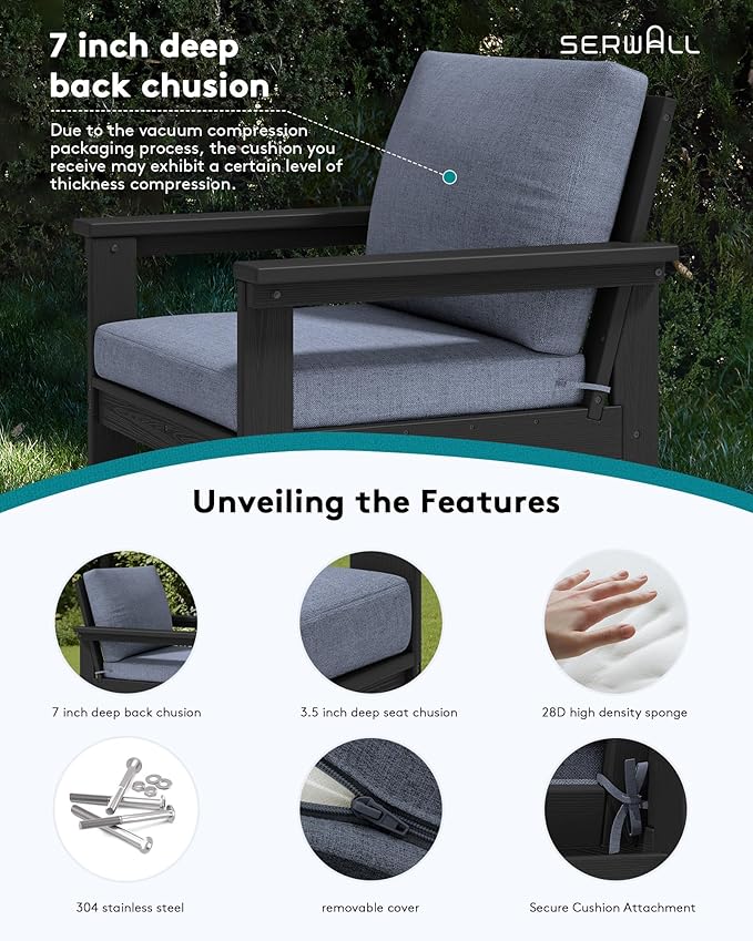 SERWALL HDPE Outdoor Patio Furniture Set | with Coffee Table & Side Table