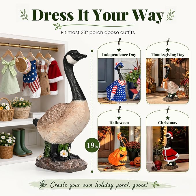 GIGALUMI 19" Large Porch Canada Goose Statue, Durable Resin Garden Decor, Hand-Painted Animal Sculpture Indoor Outdoor, Patio Lawn Yard Art Ornaments, Birthday Housewarming Gift for Women Mom Grandma