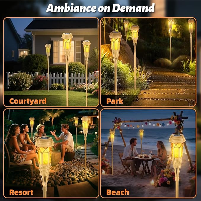 Solar Outdoor Lights – Torches with Flickering Flame for Garden Decor, Waterproof Garden, Outdoor Patio & Pathway Yard Decorations with Flame Torches - 2 Pack