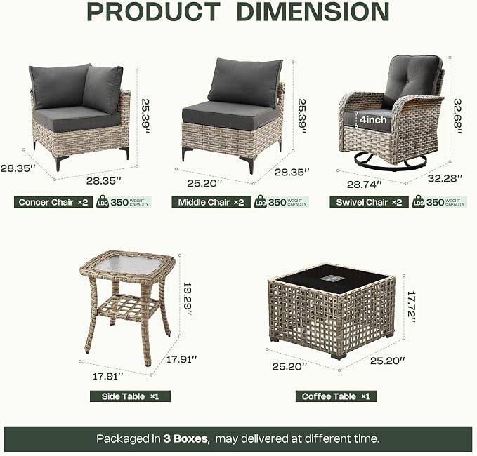 8 Pieces Patio Furniture Set, Outdoor Conversation Set with 360° Swivel Rocker Chairs, Wicker Sectional Sofa & Solar Powered Lighted Table, High Back Outdoor Furniture for Backyard & Deck, Black