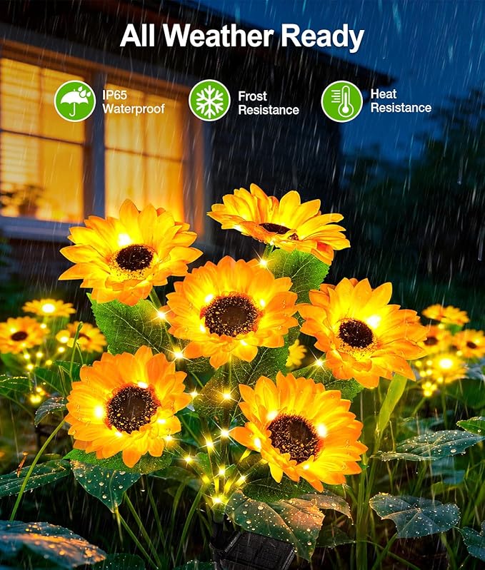LETMY Solar Lights Outdoor Garden Decor, 2Pack Upgraded Solar Garden Lights with 12 Sunflower Lights, Solar Flowers Outdoor Waterproof IP65 for Garden Flower Bed Yard Decor, Gift for Women Mom Grandma