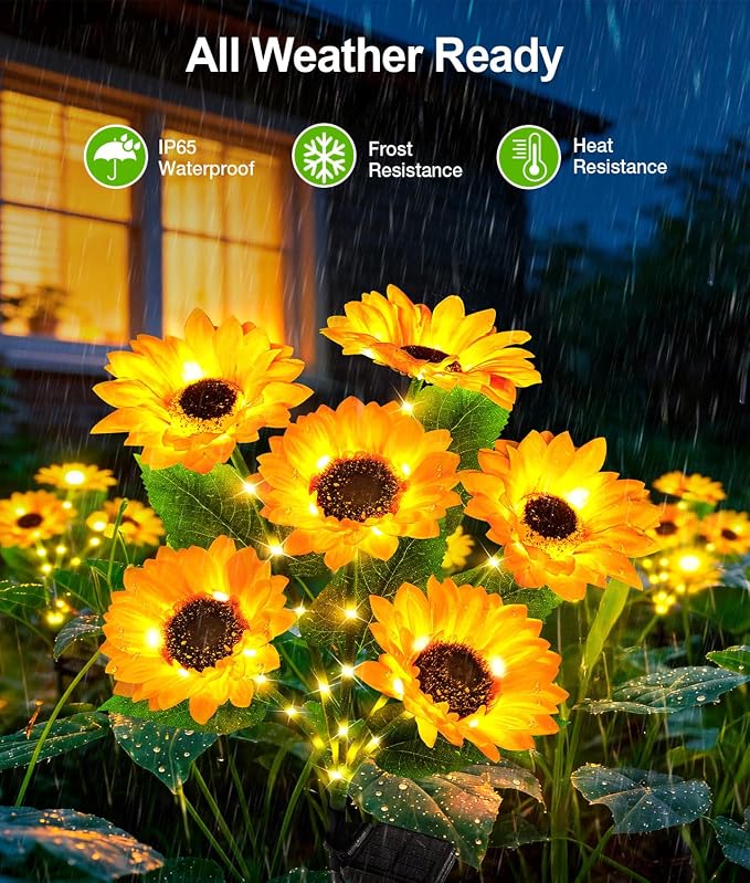 LETMY Solar Lights Outdoor Garden Decor, 4Pack Upgraded Solar Garden Lights with 24 Sunflower Lights, Solar Flowers Outdoor Waterproof IP65 for Garden Flower Bed Yard Decor, Gift for Women Mom Grandma