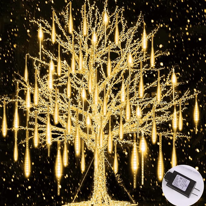 Brightown Meteor Shower Lights Outdoor, 16Inch 20 Tube 720 LED Icicle Light | Waterproof Meteor Christmas Light Outdoor, Hanging Falling Rain Light for Tree Bushes Holiday Party Yard Decor, Warm White