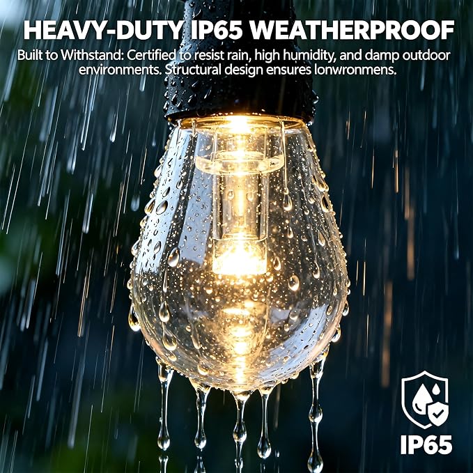 Outdoor String Lights 100FT, RGBW Clear ST14 Bulbs with App Control | 40 ST14 clear bulbs from 2×50FT connected strands with app control, remote control, music mode, timer for large spaces