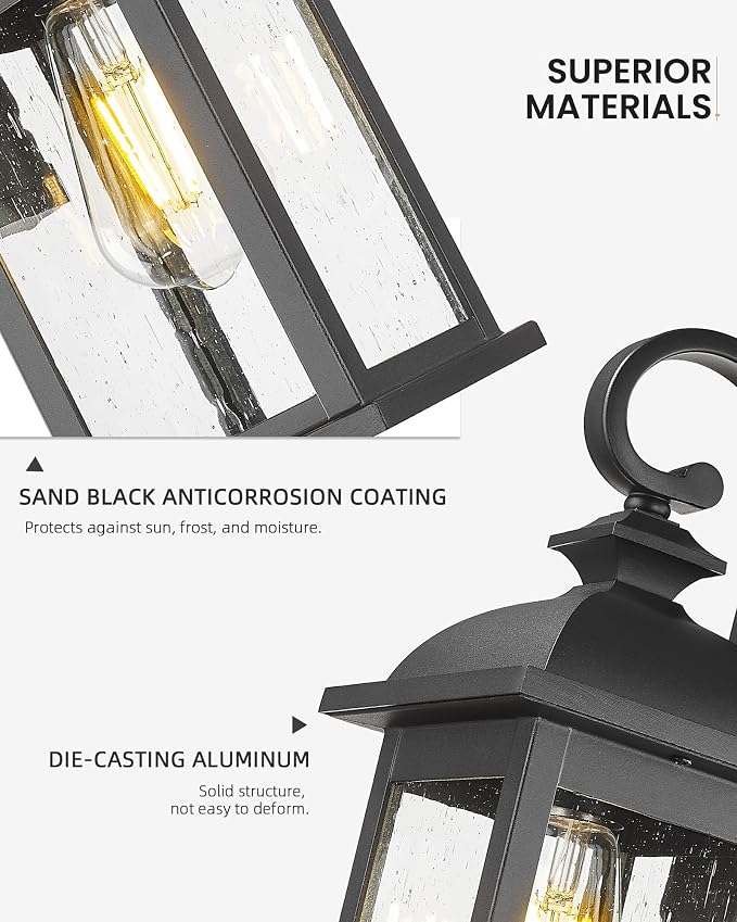 FEMILA Outdoor Wall Sconce, 21" Large Outdoor Wall Lantern Porch Lights for Entryway, Patio, Garage, Doorway, Anti-Rust Waterproof, UL Listed, 4FD54B2 BK