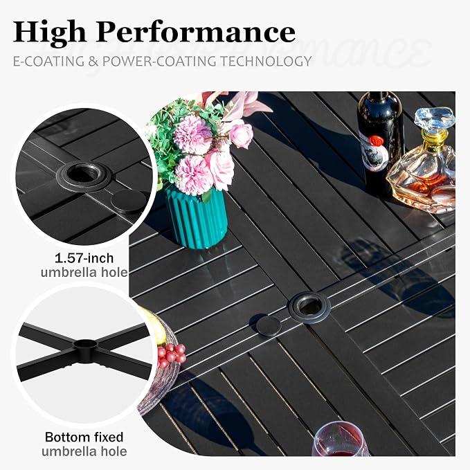 HERA'S HOUSE 7pc Patio Dining Set, 54" Round Table & 6 Rattan Chairs | Metal table with umbrella hole, cushioned chairs. Waterproof, rust-resistant, all-weather for backyard, porch.