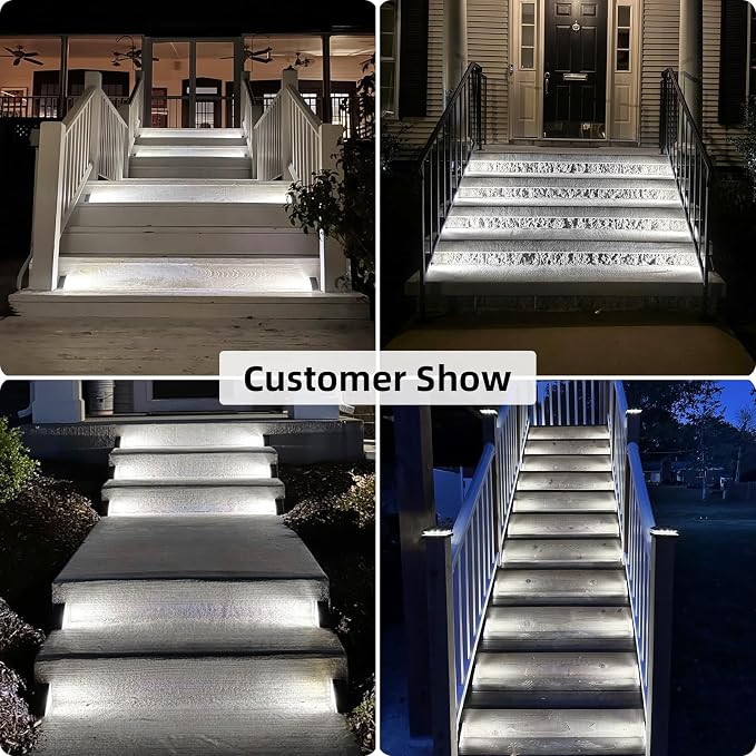 VOLISUN Solar Step Lights Outdoor Waterproof, LED Outdoor Stair Lights | Solar Step Light for Outside, Warm&Cool White Deck Light Decor for Stair,Front Porch and Patio(Gray,6 Pack)