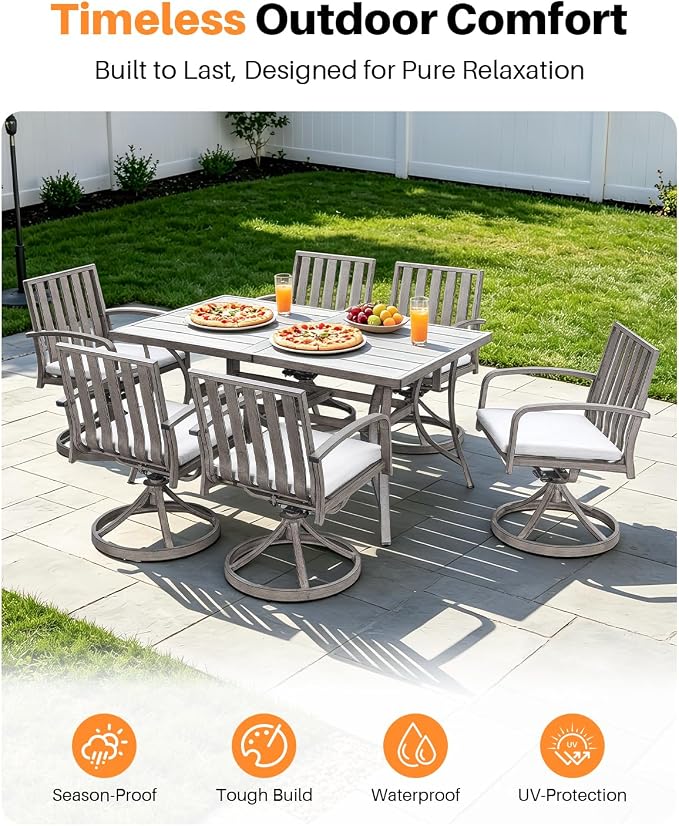 Never Rusts Aluminum Patio Dining Chairs Set of 2, 360°Swivel Outdoor Dining Chairs with Washable Cushions, Deep Seating Swivel Chairs Patio Furniture Set for Deck, Balcony, Garden, Poolside