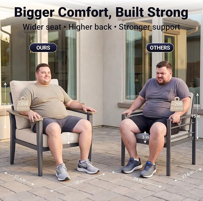Aluminum Outdoor Patio Furniture Set, 5-Piece Outdoor Sofa with 5.1" Thick Cushions, Outdoor Couch with Ottomans, for Balcony, Porch, Khaki