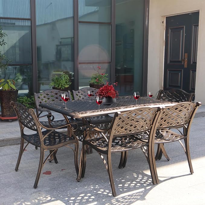 59" Cast Aluminum Outdoor Dining Table,Dining Conversation Side Table, Patio Bistro Table with 2.56" Umbrella Hole for Backyard, Garden, Patio, Porch