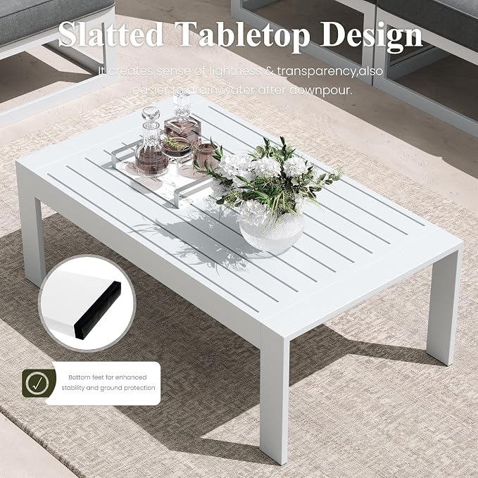 LayinSun 7 Pieces Modern Aluminum Patio Furniture Set with Coffee Table, Outdoor Modular Sectional Conversation Set L-Shaped Sofa for Backyard