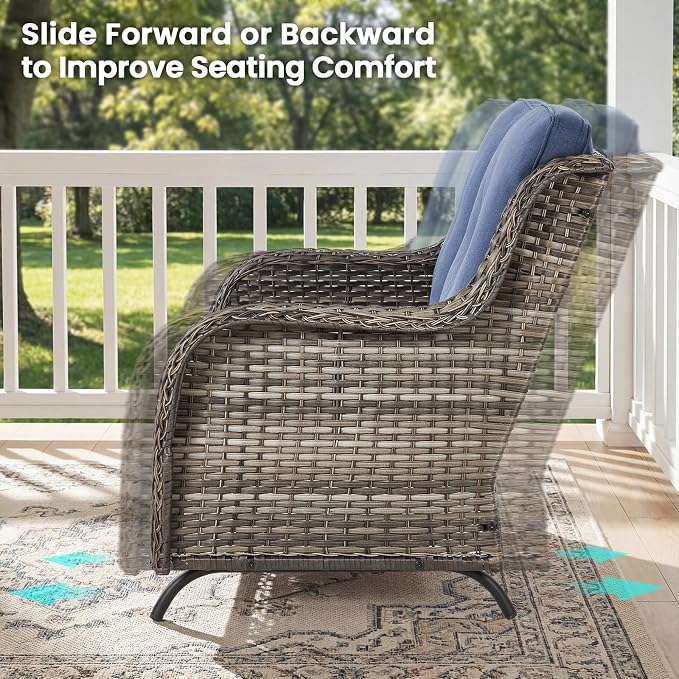 Patio Loveseat Sofa, Outdoor Wicker Loveseat with Luxury Thick Cushion, All-Weather Patio Furniture Set, Outdoor Glider Bench for Garden Balcony Backyard(Grey Wicker/Blue Cushion)