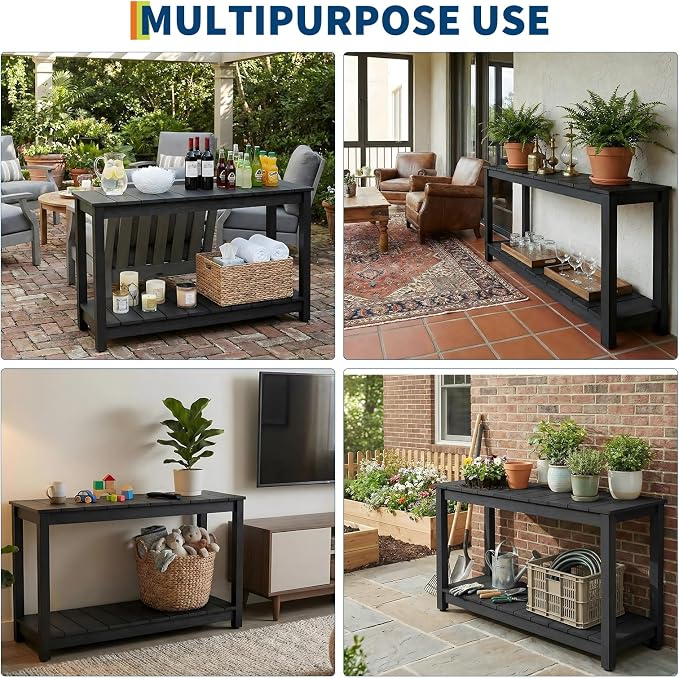 Outdoor Console Table for Patio - 48 Inch 2-Shelf Wood Patio Table with Weatherproof Finish, All-Weather Buffet & Storage Table for Porch, Entryway, Garden
