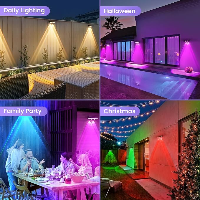 Solar Fence Lights Outdoor, 8 Pack, 7 Color Modes, IP65 Waterproof | RGB Cycle/Fixed Fence Lights Solar Powered for Outside, Deck Lighting for Wall, Step, Patio, Pathway, Stairs