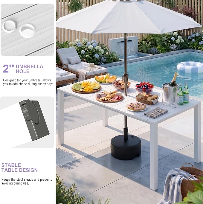 Domi HDPE Outdoor Dining Set, All-Weather 5 Piece Outdoor Dining Table Set with 2" Umbrella Hole, Outdoor Patio Dining Set for Garden, Poolside, Backyard, Deck, White