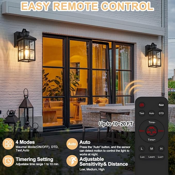 Porch Lights with GFCI Outlet with Remote | Dusk to Dawn Motion Sensor Outdoor Light, Upgraded 4 Lighting Modes Exterior Fixture Outside Lights for House Patio Garage