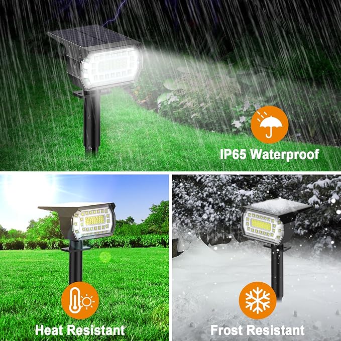 LANSOW Solar Spot Lights Outdoor, [2 Pack/76 LED] 2-in-1 Solar Landscape Spotlights, 3 Modes IP65 Waterproof Dusk to Dawn Solar Powered Flood Wall Lights for Outside Yard Garden Path(Cool White)
