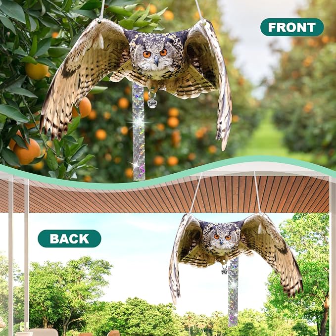 Owls to Keep Birds Away: 2Pack Fake Owls with Reflective Tape for Garden Patio, Reflective Hanging Decoration to Keep Birds Pigeon from Windows Tree