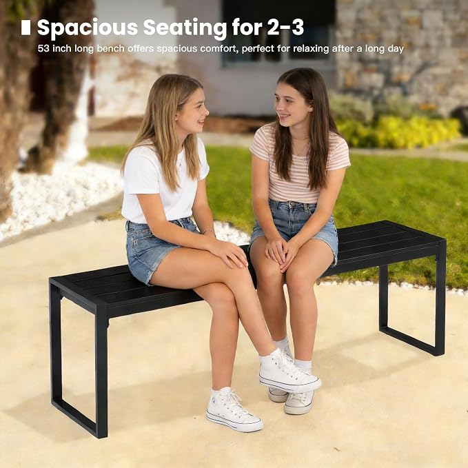 6 Pieces Outdoor Dining Set, Patio Table and Chairs Set with 53" Garden Bench for 6-7 People, 59.2" Outdoor Dining Table and Swivel Patio Chairs for Deck Backyard, Charcoal and Black