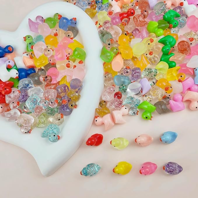 360PCS Mini Resin Ducks 36 Colors, Glitter & Luminous & Colorful Tiny Ducks | Miniature Tiny Plastic Animal Figures for Micro Landscape Fish Tank Garden Dollhouse DIY Decor