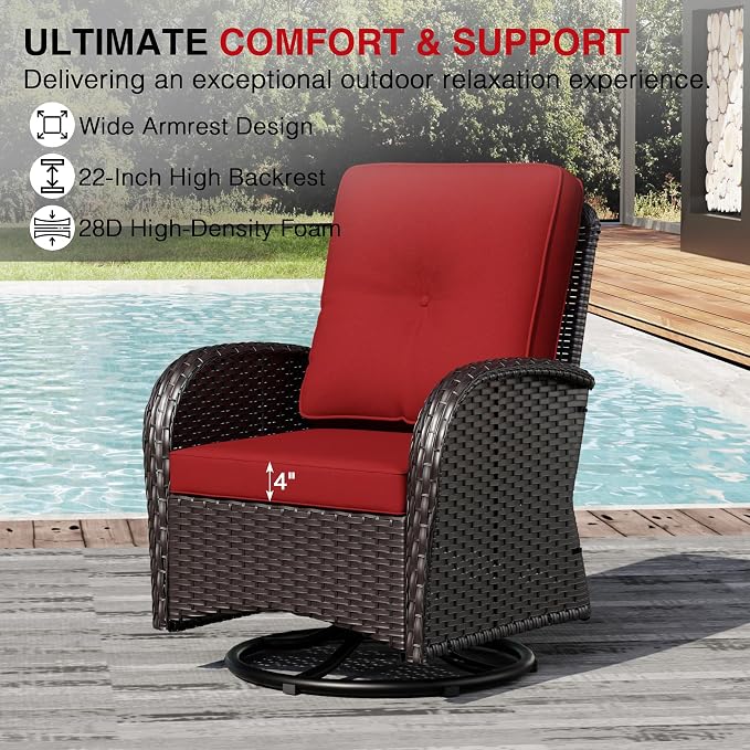 Joyside Wicker Patio Furniture Set, 8 Piece Outdoor Furniture Set with Thickened Cushions, High Back, Deep Seating, Wide Armrest, Outdoor Swivel Rocker Chairs for Porch, Deck