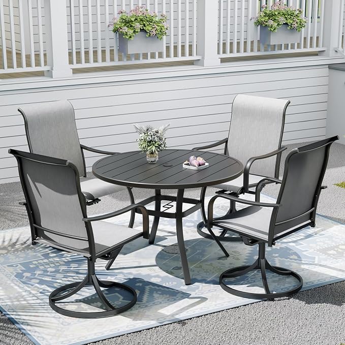 Outdoor Dining Table with 4PCS Swivel Chairs,41" Round Patio Table with Adjustable Umbrella Hole,Stable Patio Dining Set for Home or Outside