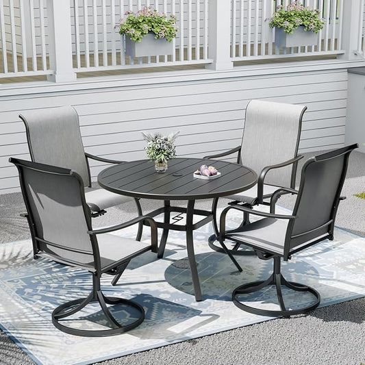 Outdoor Dining Table with 4PCS Swivel Chairs,41" Round Patio Table with Adjustable Umbrella Hole,Stable Patio Dining Set for Home or Outside