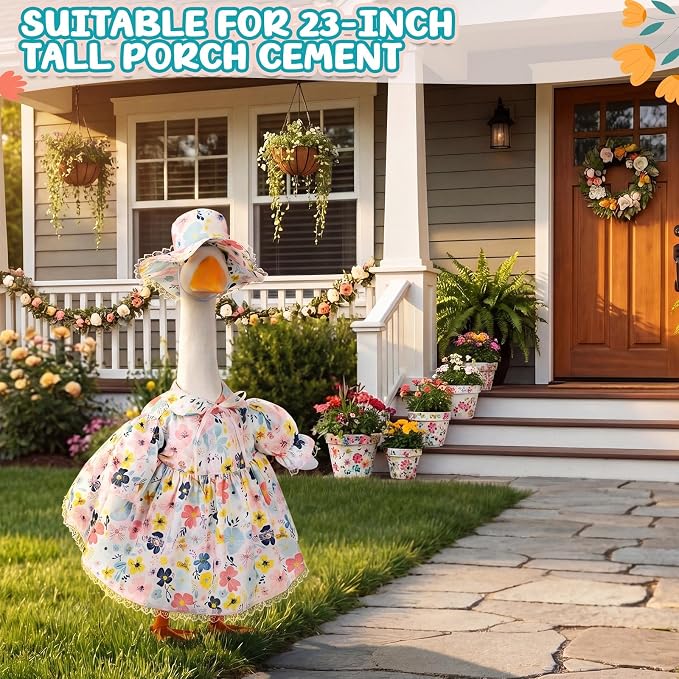 FuWeave Fall Porch Goose Outfit for Lawn Decor | Fits 23"/17" Lawn Plastic/Cement Statue Goose Costume Dress for Front Outdoor Courtyard Garden Patio Yard Decoration