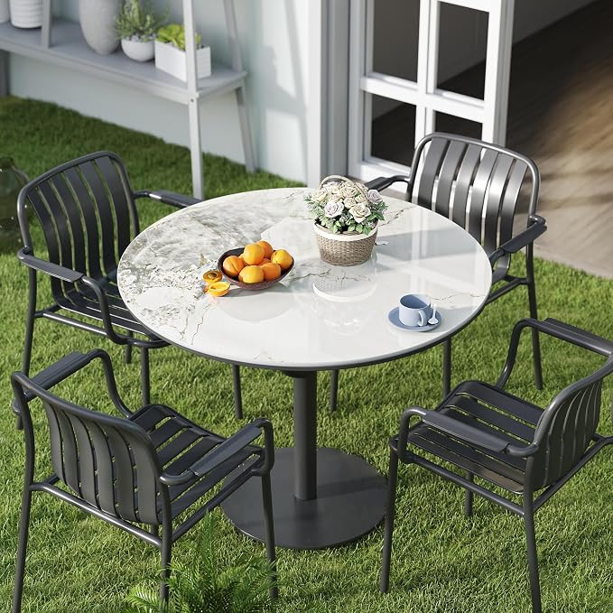 Table Top 31.5″ Round Ivory Sintered Stone - Heat Scratch Stain Resistant for Dining Office Bar Patio, Weatherproof Easy Clean